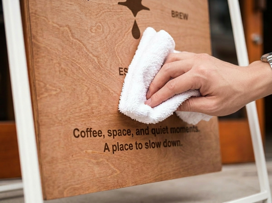 毎日、看板を拭く